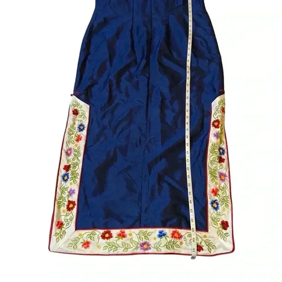 Asian-style Women's Evening Party Dress Back Zip Floral-Ivy Print Sapphire Blue - Picture 15 of 16